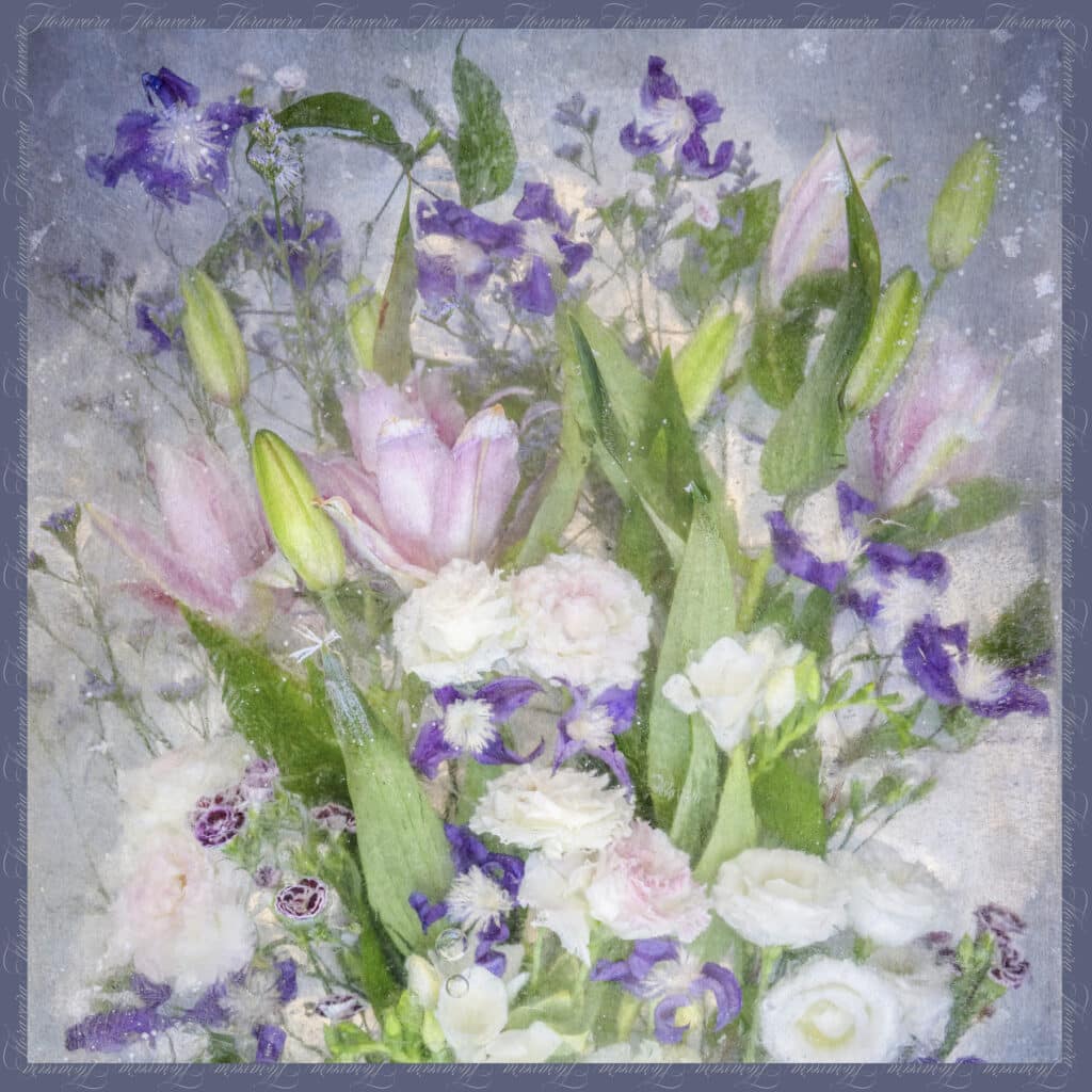 Floraveira - Lisianthus and Clematis Pewter Scarf