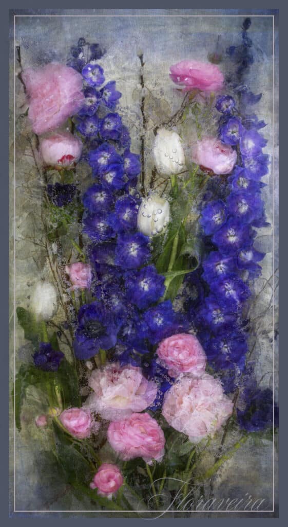 Delphinium with Peonies and Tulips
